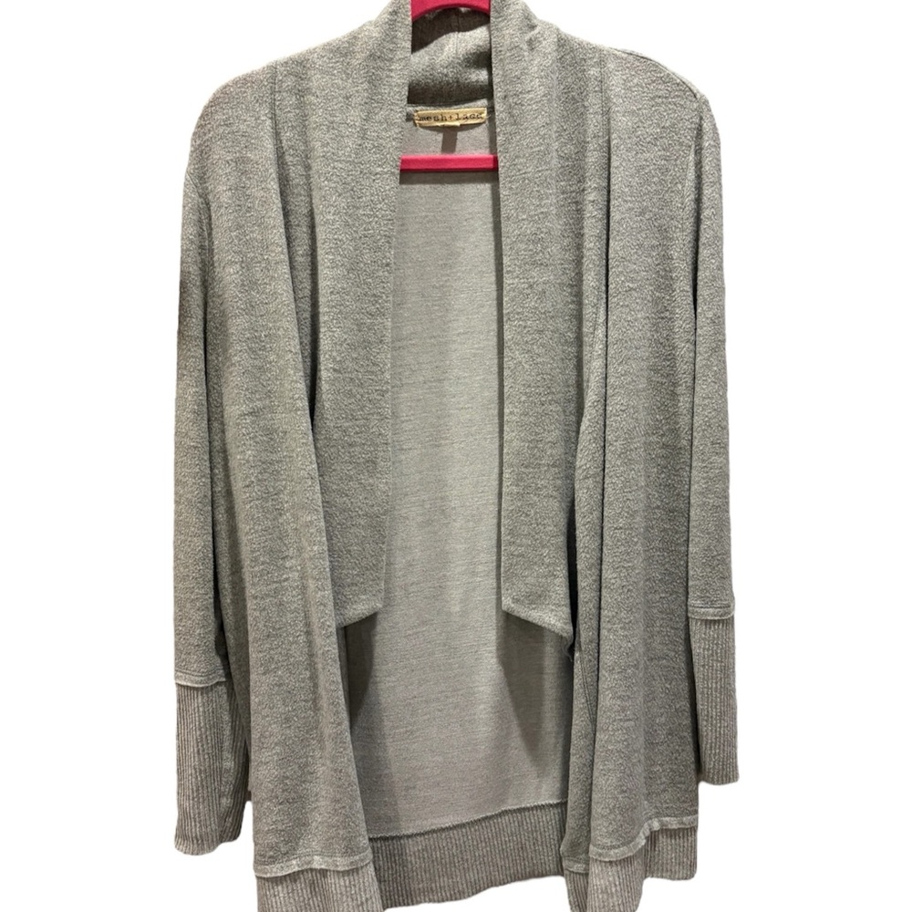 Mesh & Lace Gray Open-Front Cardigan Sweater